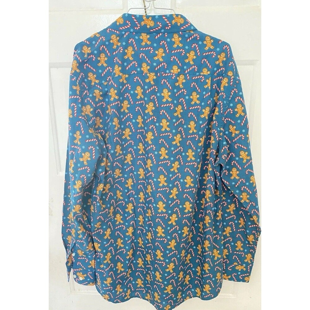 Simon Banks Men’s Christmas Shirt green gingerbread men Candy CaneXL long sleeve - Picture 4 of 4